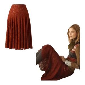 moulinette soeurs size 4 small anthropologie casual f zipper skirt red lace rust
